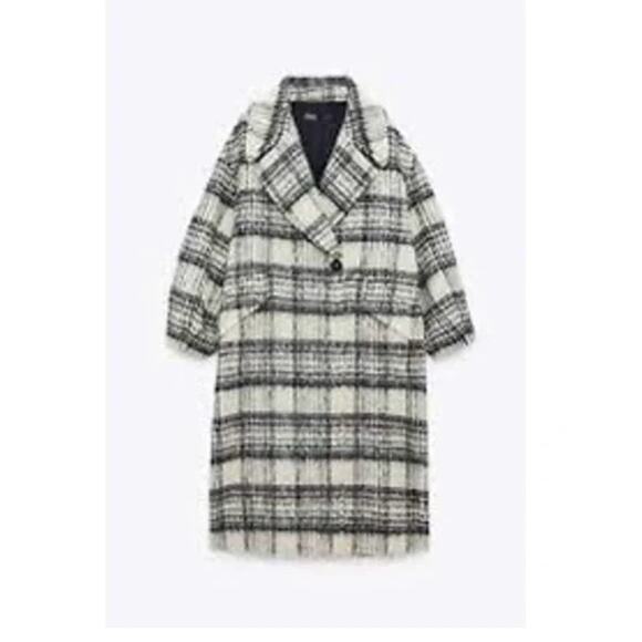 Zara NEW Oversized Wool Ivory and Black Plaid Coat Jacket - Picture 8 of 10